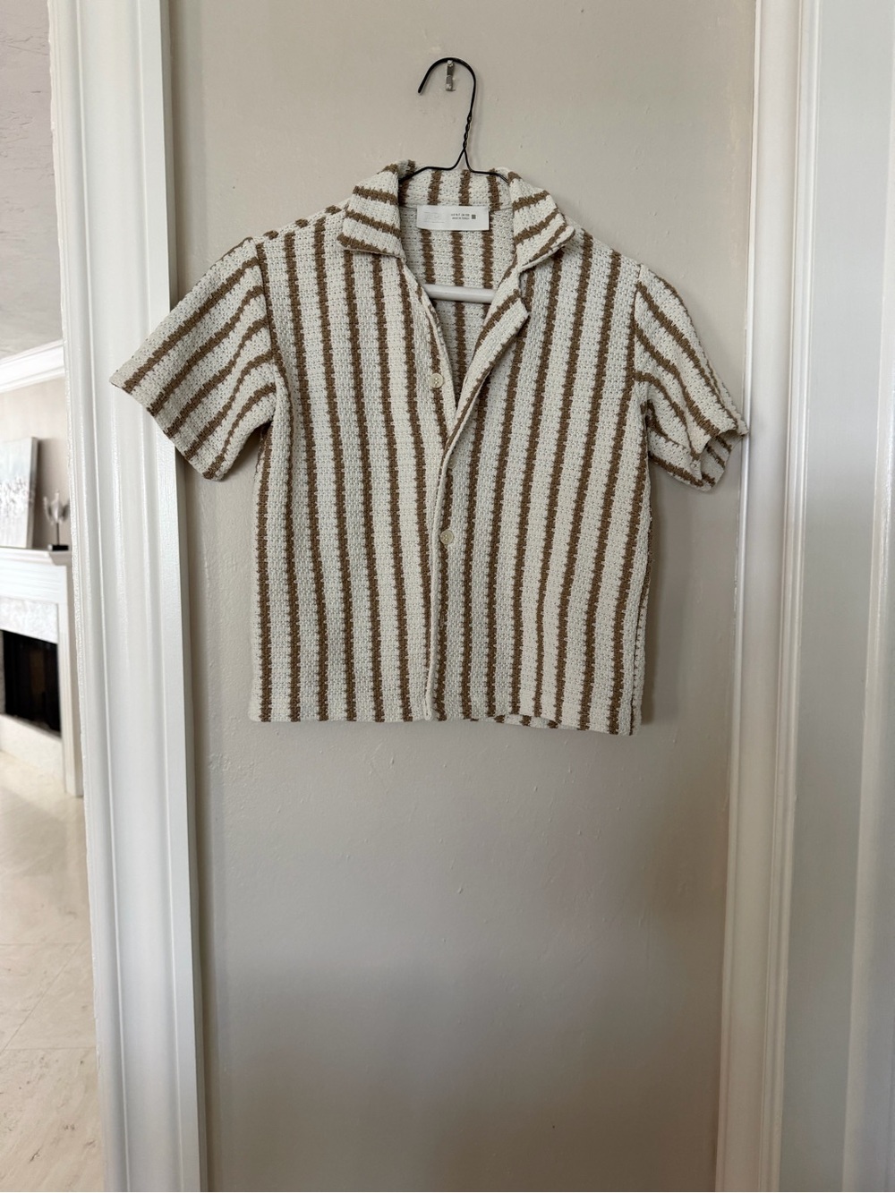 Zara Cream and Brown Striped Knit Top